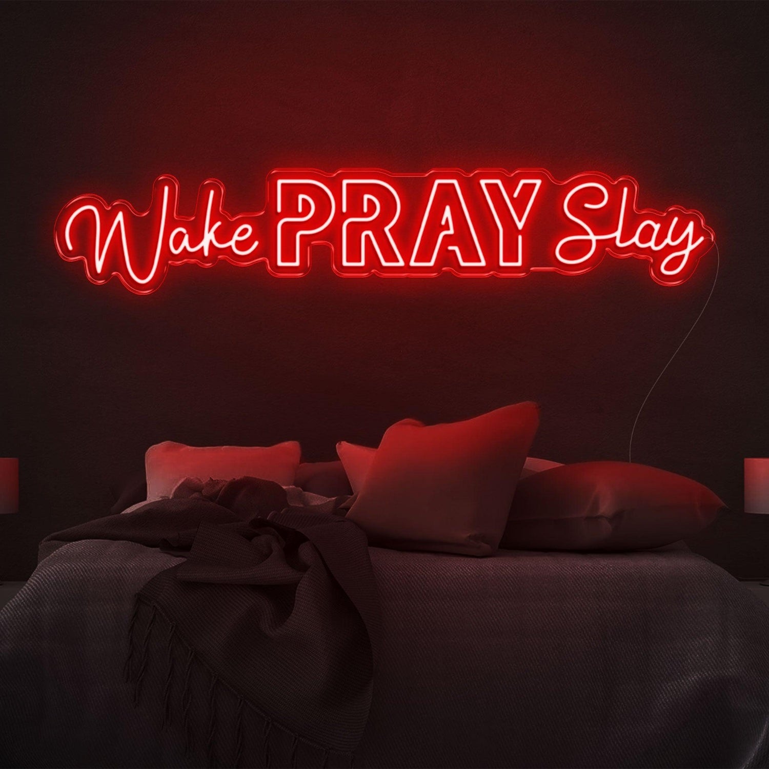 Wake Pray Slay Bright Yellow Led Neon Sign For Bedroom Wall Decor | Shineneon