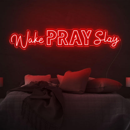 Wake Pray Slay Bright Yellow Led Neon Sign For Bedroom Wall Decor | Shineneon