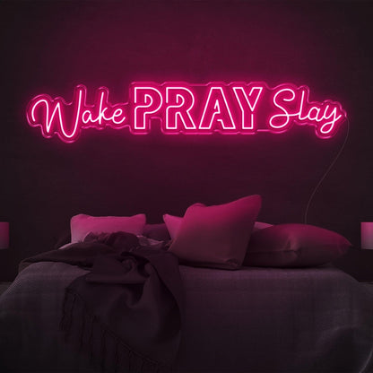 Wake Pray Slay Bright Yellow Led Neon Sign For Bedroom Wall Decor | Shineneon