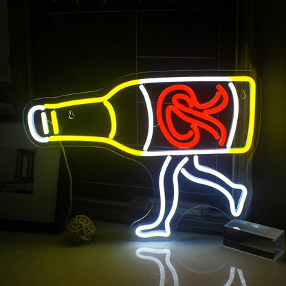 Walking Beer Bottle Led Neon Sign For Home Bar Decor | Shineneon