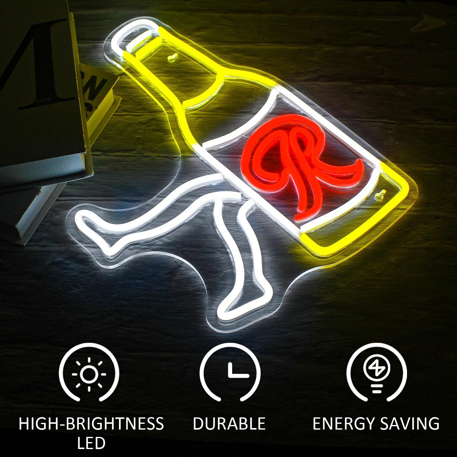 Walking Beer Bottle Led Neon Sign For Home Bar Decor | Shineneon