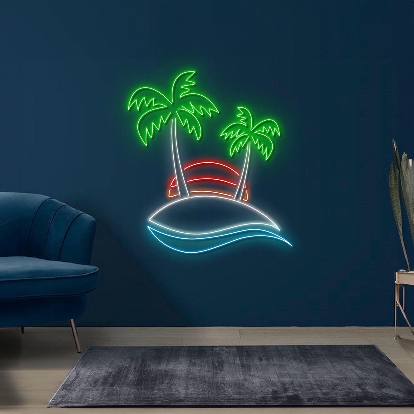 Wall Art Palm Tree And Sunset Neon Sign