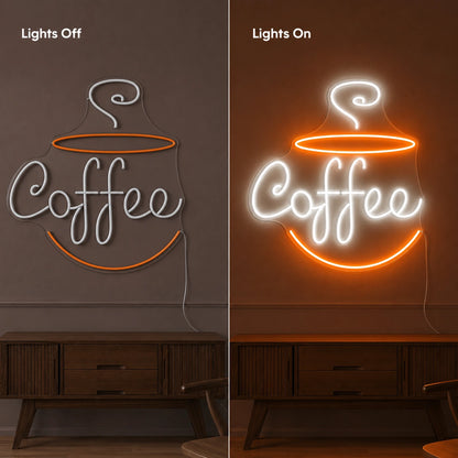 Warm Coffee Wall Neon Sign LED Neon Sign day and night comparison
