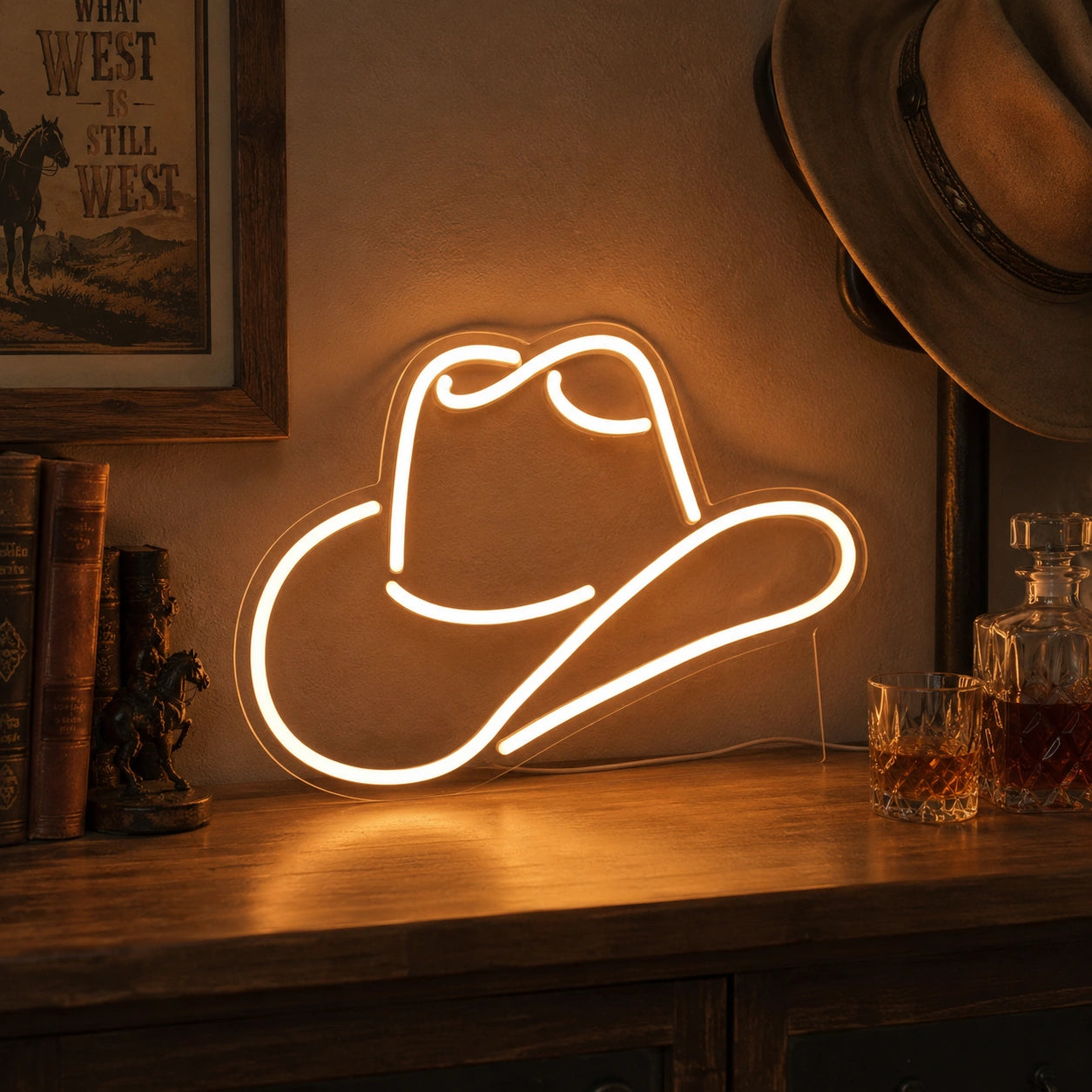 Warm Cowboy Hat Neon Sign LED Neon Sign real lifestyle scene