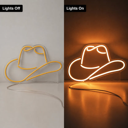 Warm Cowboy Hat Neon Sign LED Neon Sign day and night comparison
