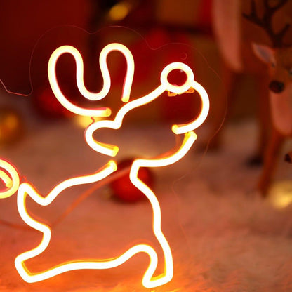 Warm Orange-Yellow Reindeer Sleigh Cartoon Led Neon Sign For Christmas Decor | Shineneon