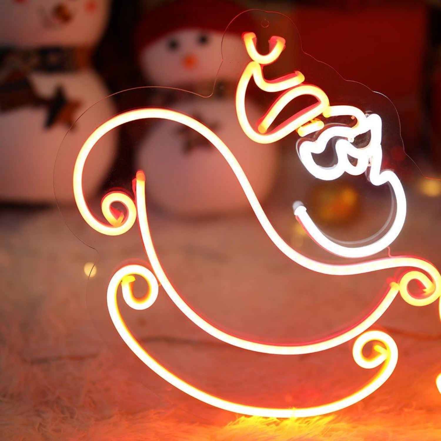 Warm Orange-Yellow Reindeer Sleigh Cartoon Led Neon Sign For Christmas Decor | Shineneon