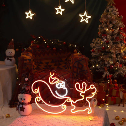 Warm Orange-Yellow Reindeer Sleigh Cartoon Led Neon Sign For Christmas Decor | Shineneon
