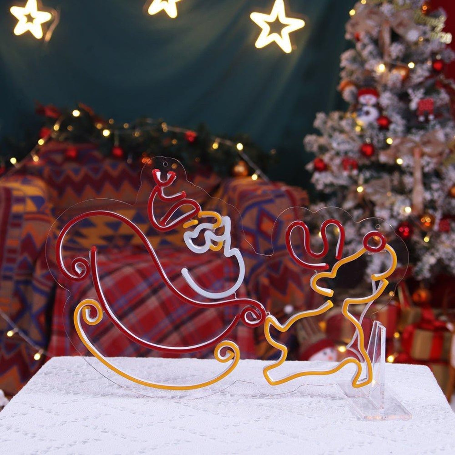 Warm Orange-Yellow Reindeer Sleigh Cartoon Led Neon Sign For Christmas Decor | Shineneon