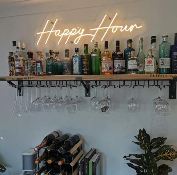 Warm White Handwritten Happy Hour Led Neon Sign For Bar Home Decor | Shineneon