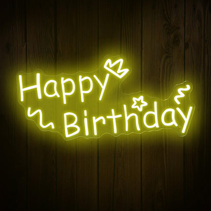 Warm White Happy Birthday Hearts Stars Swirls Led Neon Sign For Indoor Party Decor | Shineneon