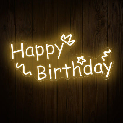 Warm White Happy Birthday Hearts Stars Swirls Led Neon Sign For Indoor Party Decor | Shineneon