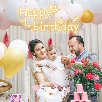 Warm White Happy Birthday Hearts Stars Swirls Led Neon Sign For Indoor Party Decor | Shineneon
