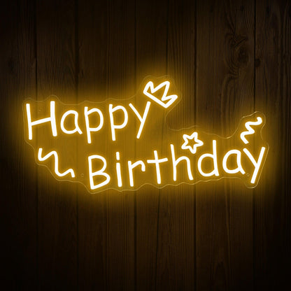 Warm White Happy Birthday Hearts Stars Swirls Led Neon Sign For Indoor Party Decor | Shineneon