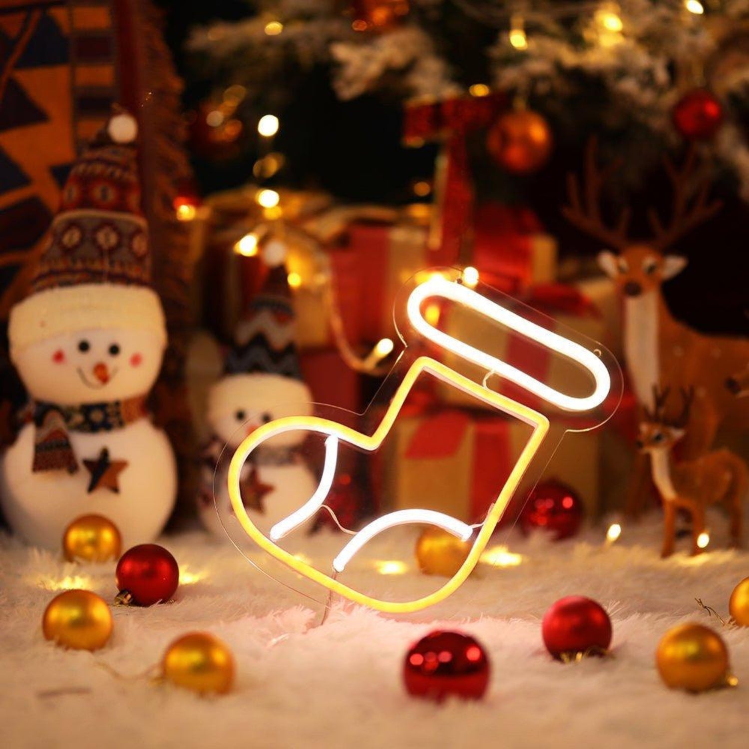 Warm Yellow Christmas Stocking Led Neon Sign For Indoor Holiday Decor | Shineneon