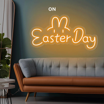 Warm Yellow Easter Day Bunny Led Neon Sign For Home Cafe Decor | Shineneon