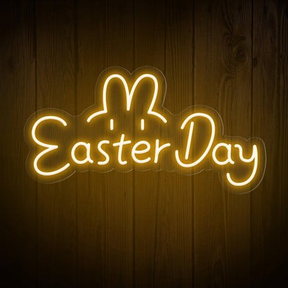 Warm Yellow Easter Day Bunny Led Neon Sign For Home Cafe Decor | Shineneon