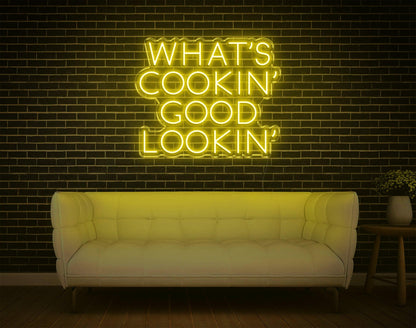Warm Yellow Whats Cookin Good Lookin Led Neon Sign For Kitchen Home Decor | Shineneon