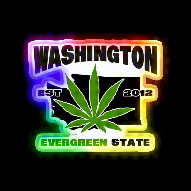 Washington Weed Hemp Inspired Green Leaf Led Neon Sign Rgb Color - LED neon sign close-up detail