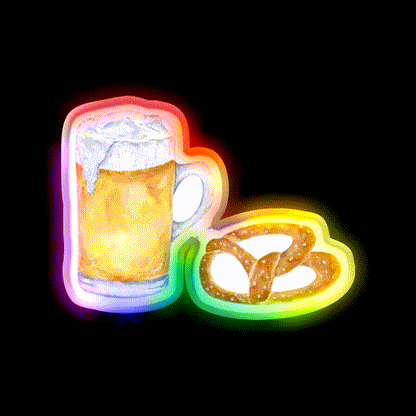 Watercolor Beer And Pretzel Snack Food Led Neon Sign Rgb Color - LED neon sign close-up detail