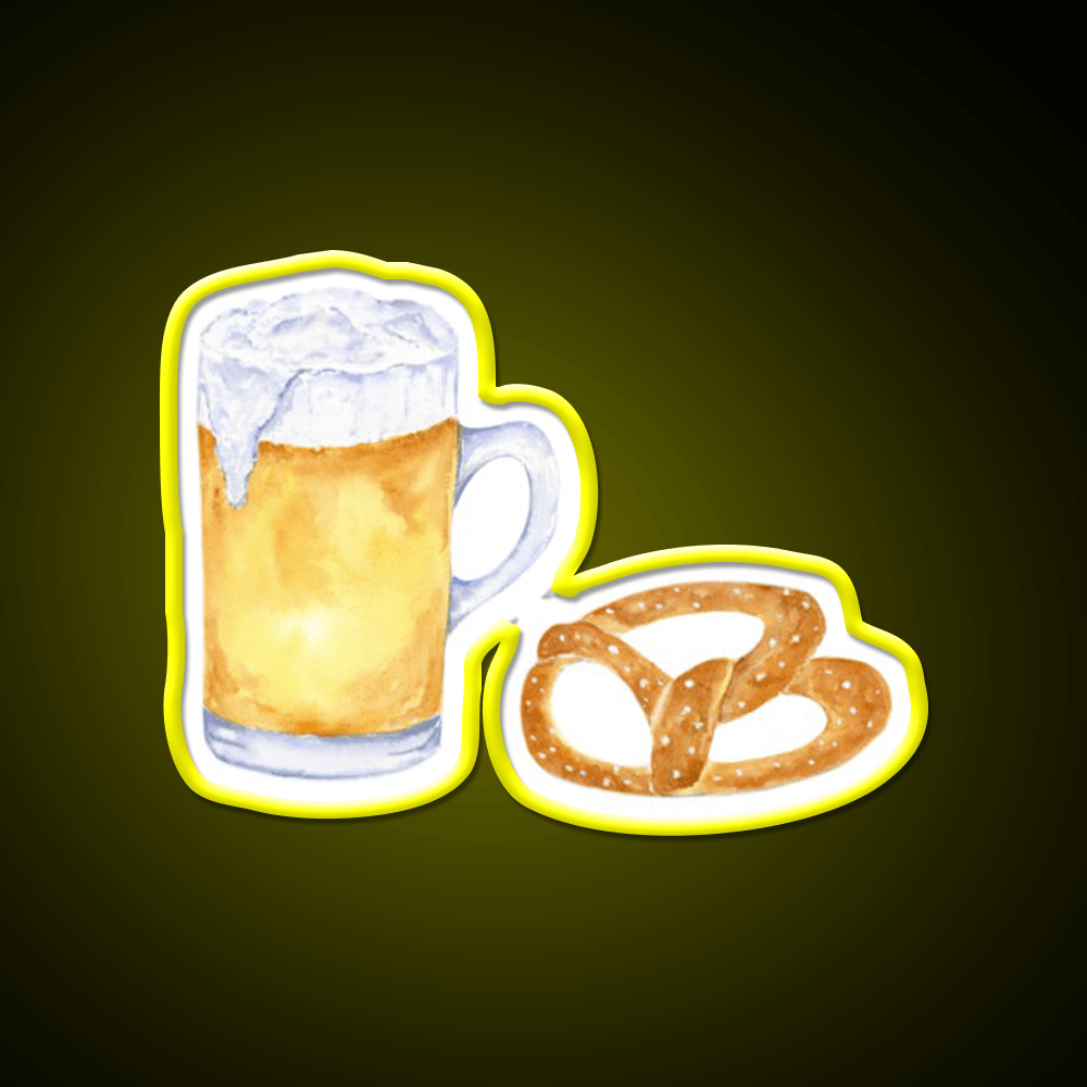 Watercolor Beer And Pretzel Snack Food Led Neon Sign Rgb Color - Shineneon