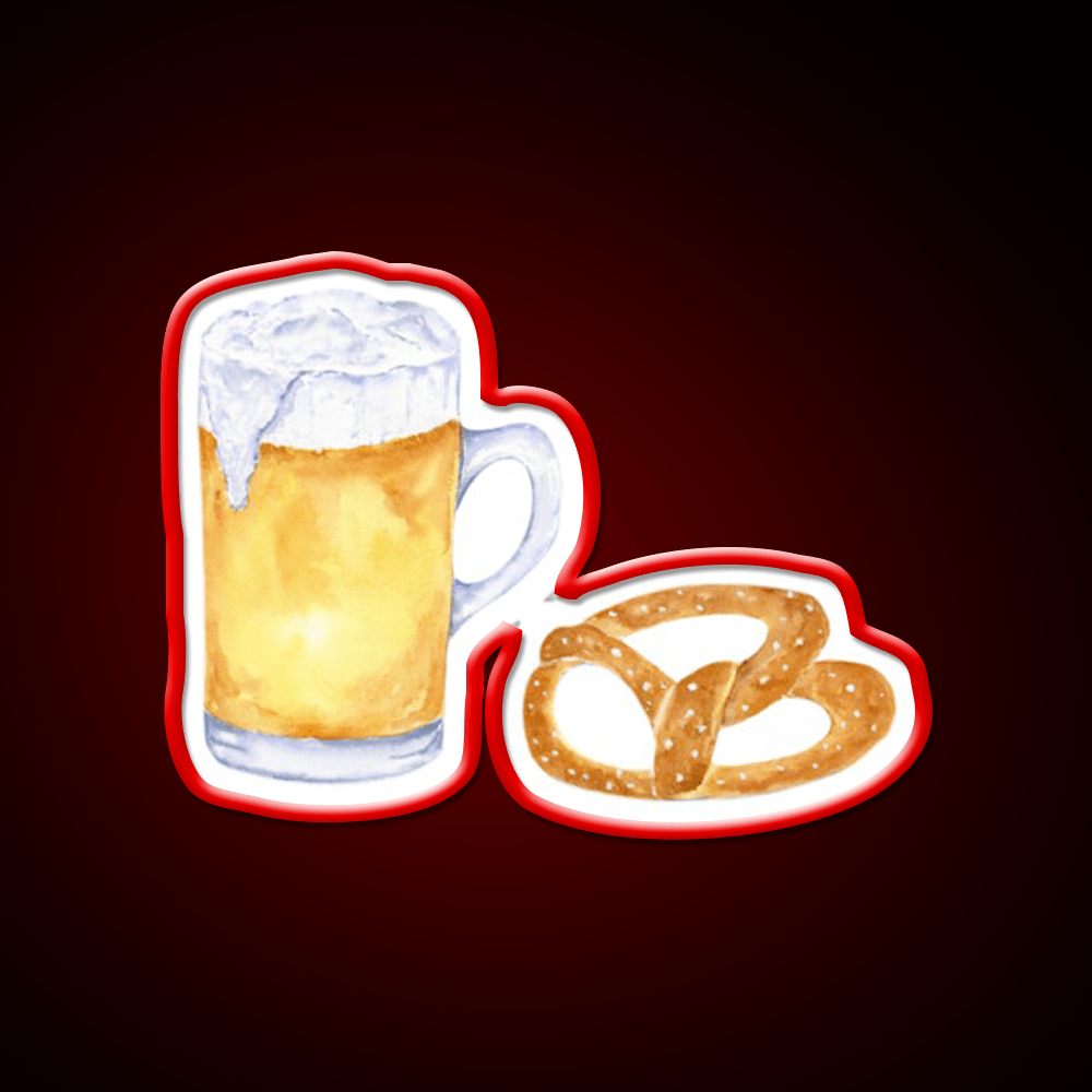 Watercolor Beer And Pretzel Snack Food Led Neon Sign Rgb Color - Shineneon