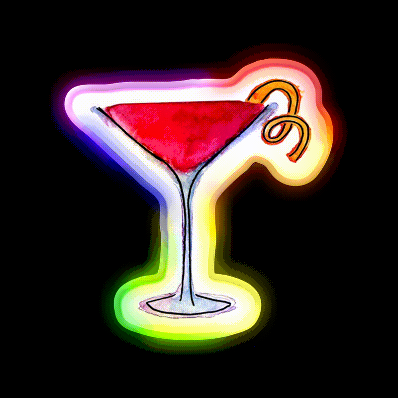 Watercolor Cosmo Cocktail Bar Decor Led Neon Sign Rgb Color - LED neon sign close-up detail