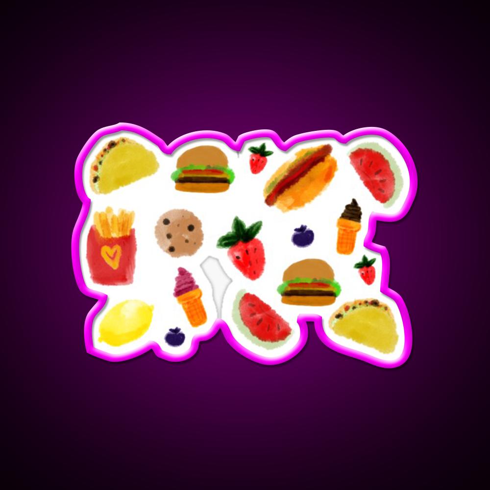 Watercolor Foods Fast Food Led Neon Sign For Burger Place Rgb Color