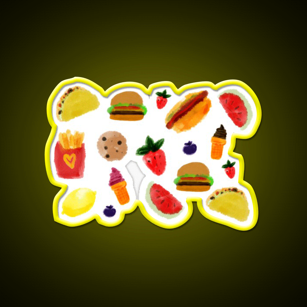 Watercolor Foods Fast Food Led Neon Sign For Burger Place Rgb Color