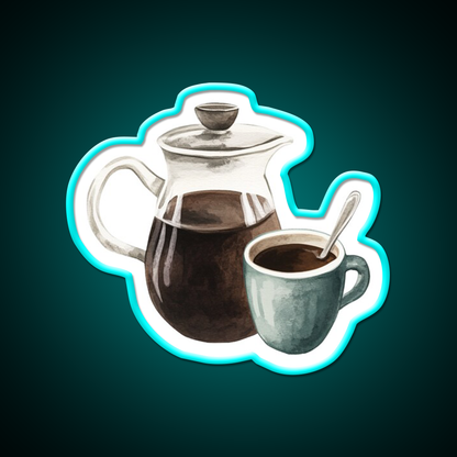 Watercolor French Press And Coffee Mug Cafe Led Neon Sign Espresso Bar Art Rgb Color