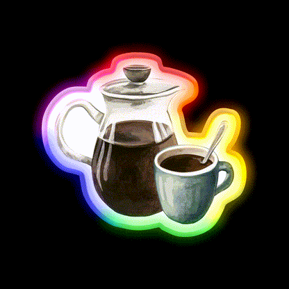 Watercolor French Press And Coffee Mug Cafe Led Neon Sign Espresso Bar Art Rgb Color
