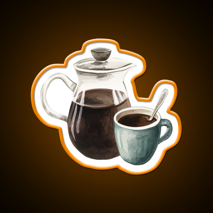 Watercolor French Press And Coffee Mug Cafe Led Neon Sign Espresso Bar Art Rgb Color