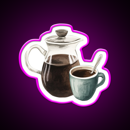 Watercolor French Press And Coffee Mug Cafe Led Neon Sign Espresso Bar Art Rgb Color