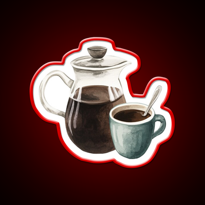 Watercolor French Press And Coffee Mug Cafe Led Neon Sign Espresso Bar Art Rgb Color