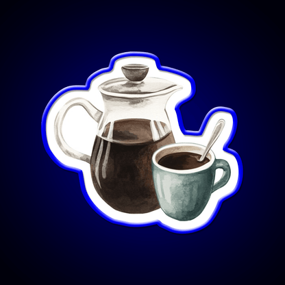 Watercolor French Press And Coffee Mug Cafe Led Neon Sign Espresso Bar Art Rgb Color - Shineneon