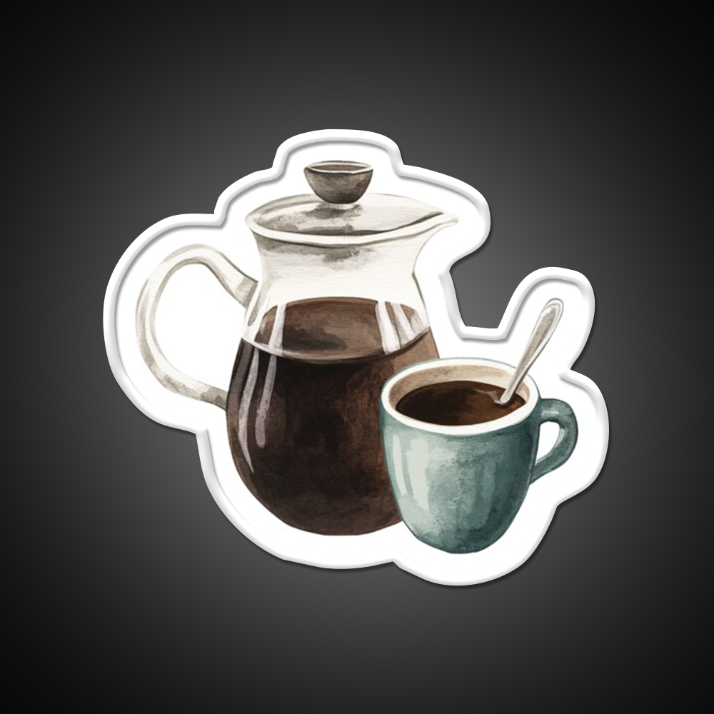 Watercolor French Press And Coffee Mug Cafe Led Neon Sign Espresso Bar Art Rgb Color