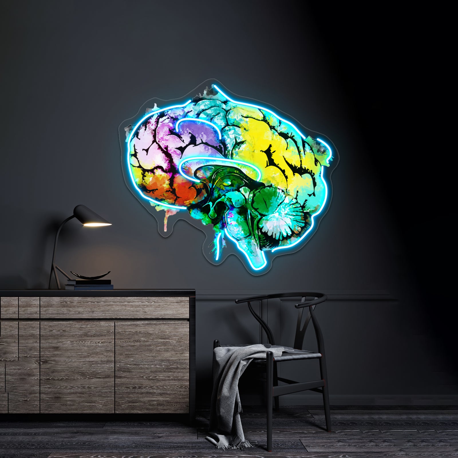 Watercolor Mental Health Brain Art Psychology Colorfull Wall Artwork Neon Signs | Shineneon