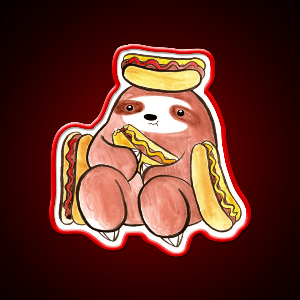 Watercolor Sloth Eating Hotdogs Fast Food Led Neon Sign For Burger Place Rgb Color - Shineneon