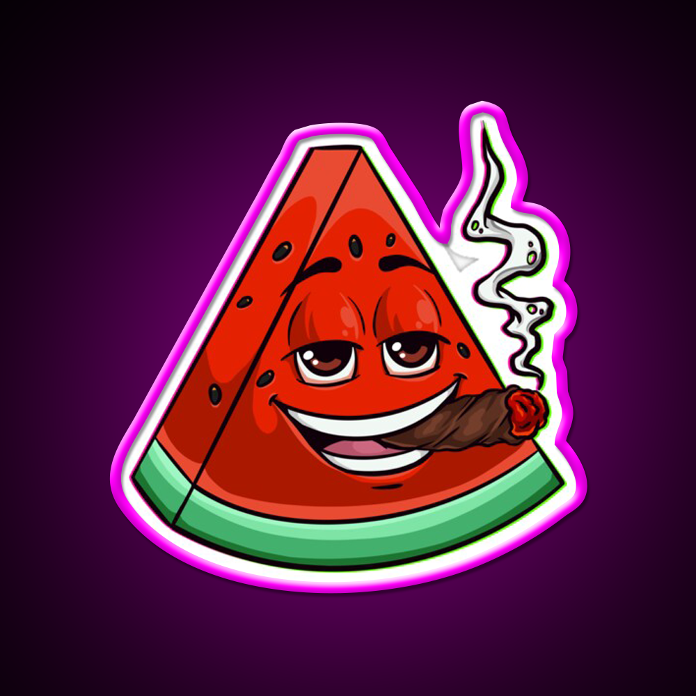 Watermelon Blunt Hemp Inspired Green Leaf Led Neon Sign Rgb Color - Neon sign mounted on wall in room