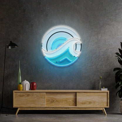 Wave Circle Blue White Gradient Uv Printed Led Neon Sign For Artistic Wall Decor | Shineneon