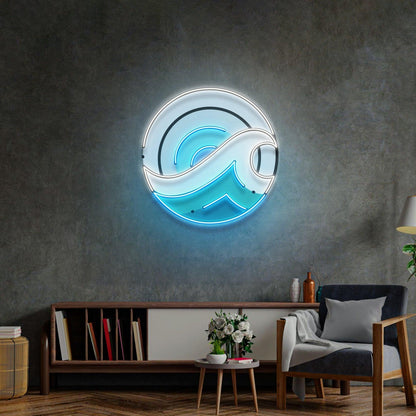 Wave Circle Blue White Gradient Uv Printed Led Neon Sign For Artistic Wall Decor | Shineneon