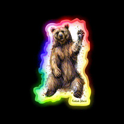 Waving Kodiak Brown Bear Welcome Led Neon Sign Open Sign Rgb Color - LED neon sign close-up detail