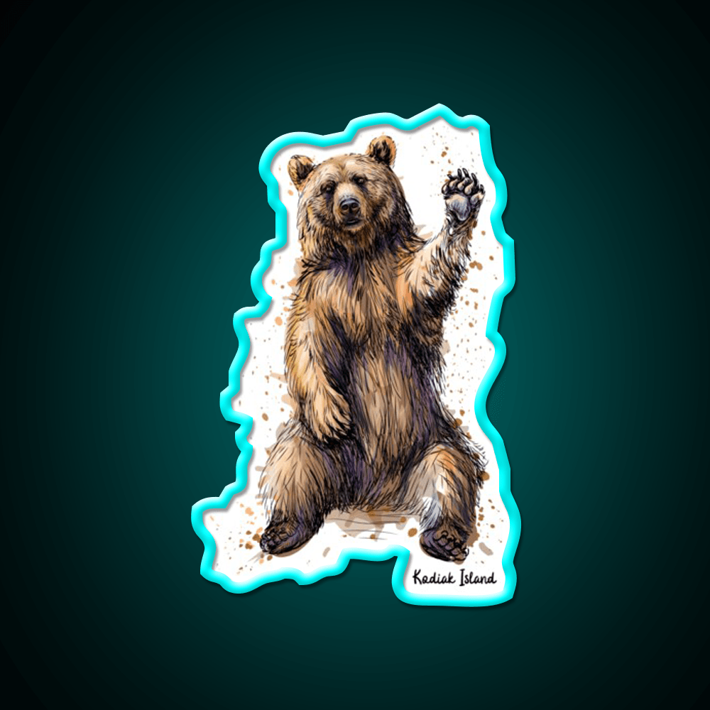 Waving Kodiak Brown Bear Welcome Led Neon Sign Open Sign Rgb Color - Shineneon
