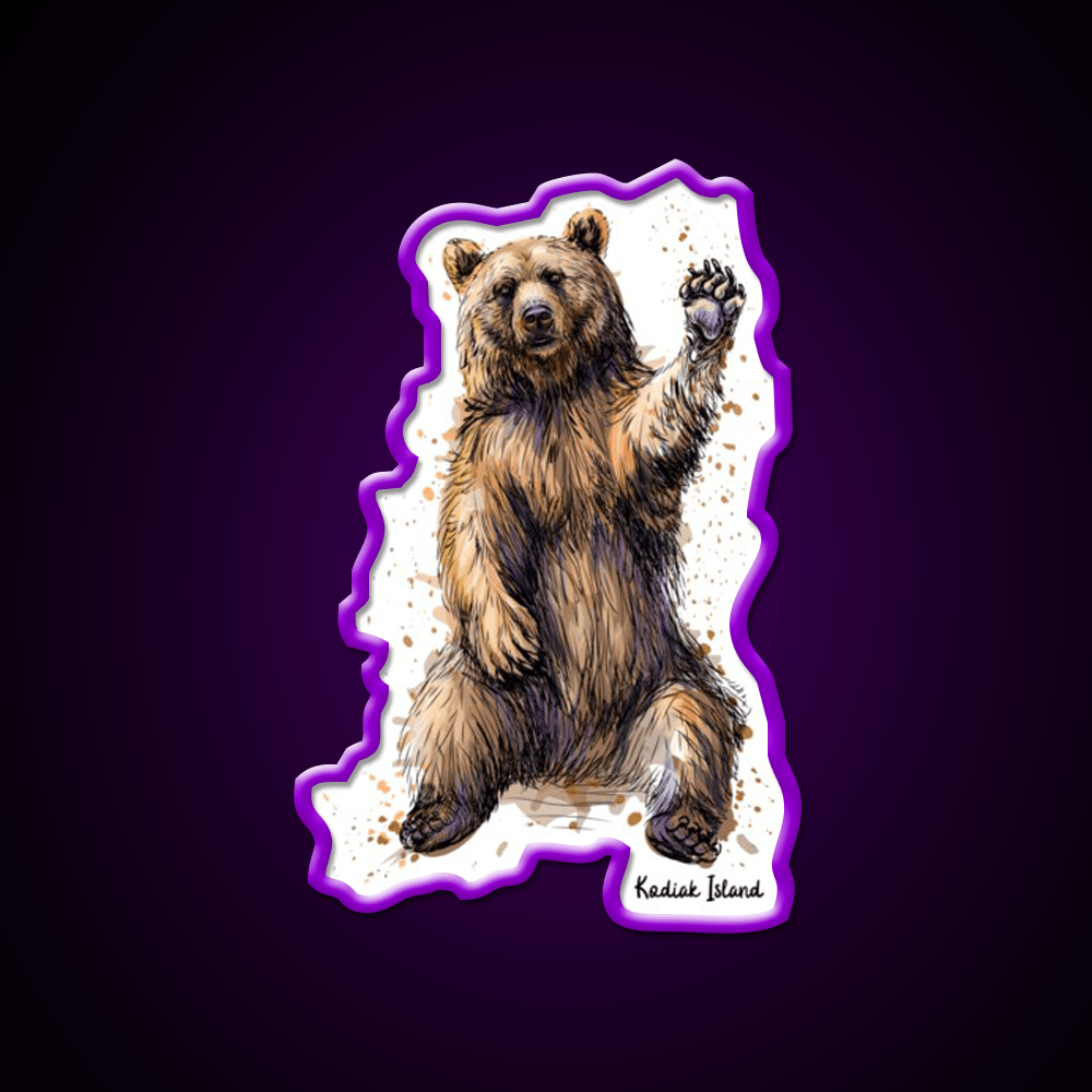 Waving Kodiak Brown Bear Welcome Led Neon Sign Open Sign Rgb Color - Shineneon