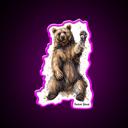 Waving Kodiak Brown Bear Welcome Led Neon Sign Open Sign Rgb Color - Shineneon
