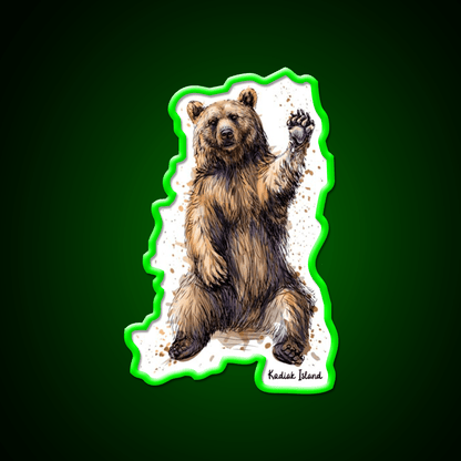 Waving Kodiak Brown Bear Welcome Led Neon Sign Open Sign Rgb Color - Shineneon