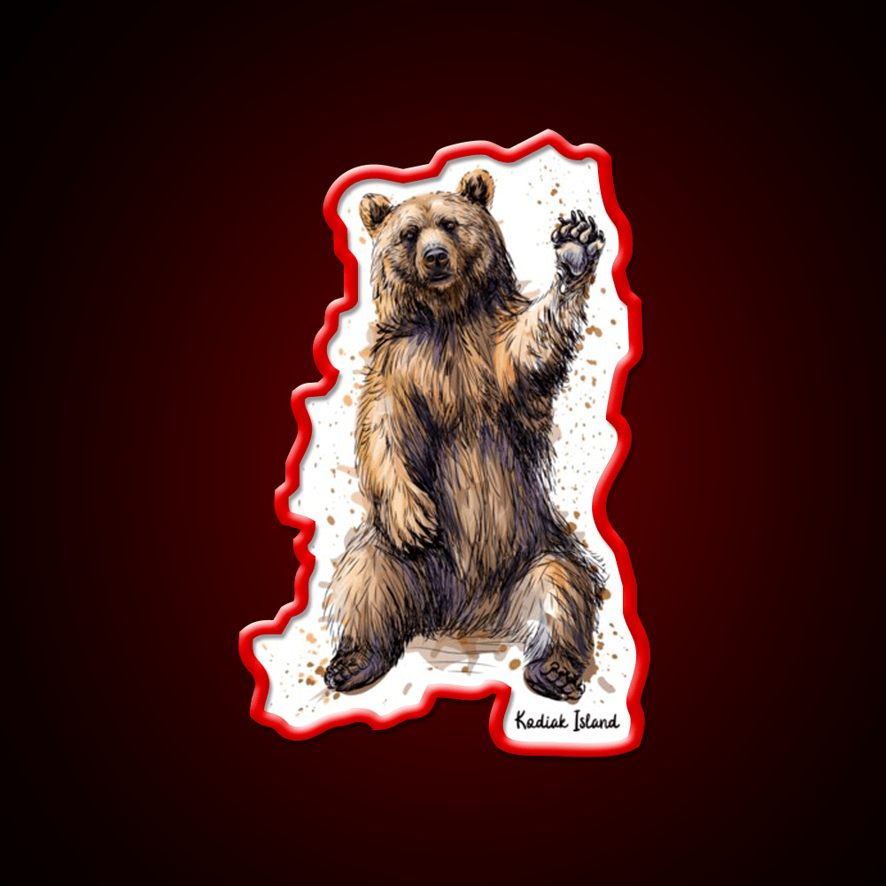 Waving Kodiak Brown Bear Welcome Led Neon Sign Open Sign Rgb Color - Shineneon