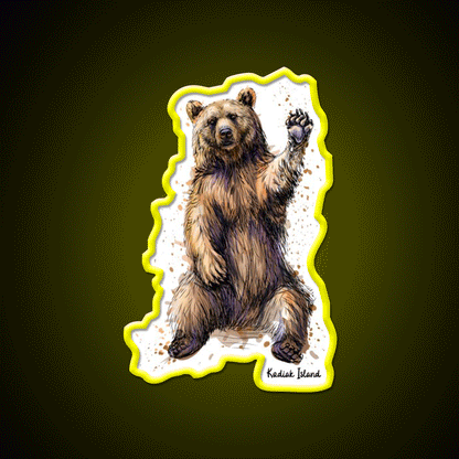 Waving Kodiak Brown Bear Welcome Led Neon Sign Open Sign Rgb Color - Custom LED neon sign front view