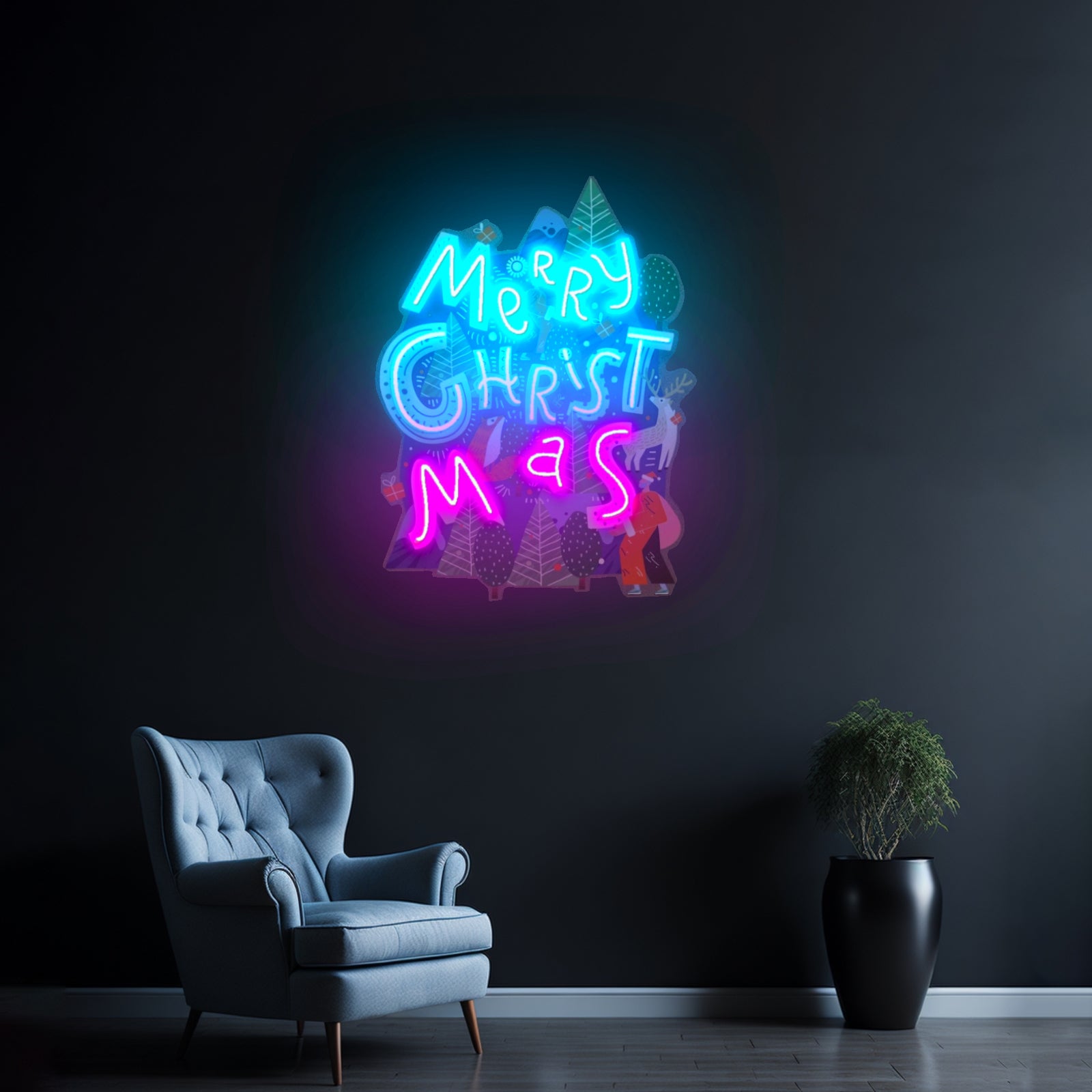 Wavy Merry Christmas Led Neon Acrylic Artwork For Sale