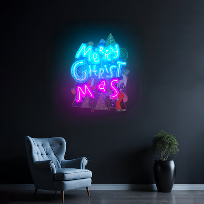 Wavy Merry Christmas Led Neon Acrylic Artwork For Sale